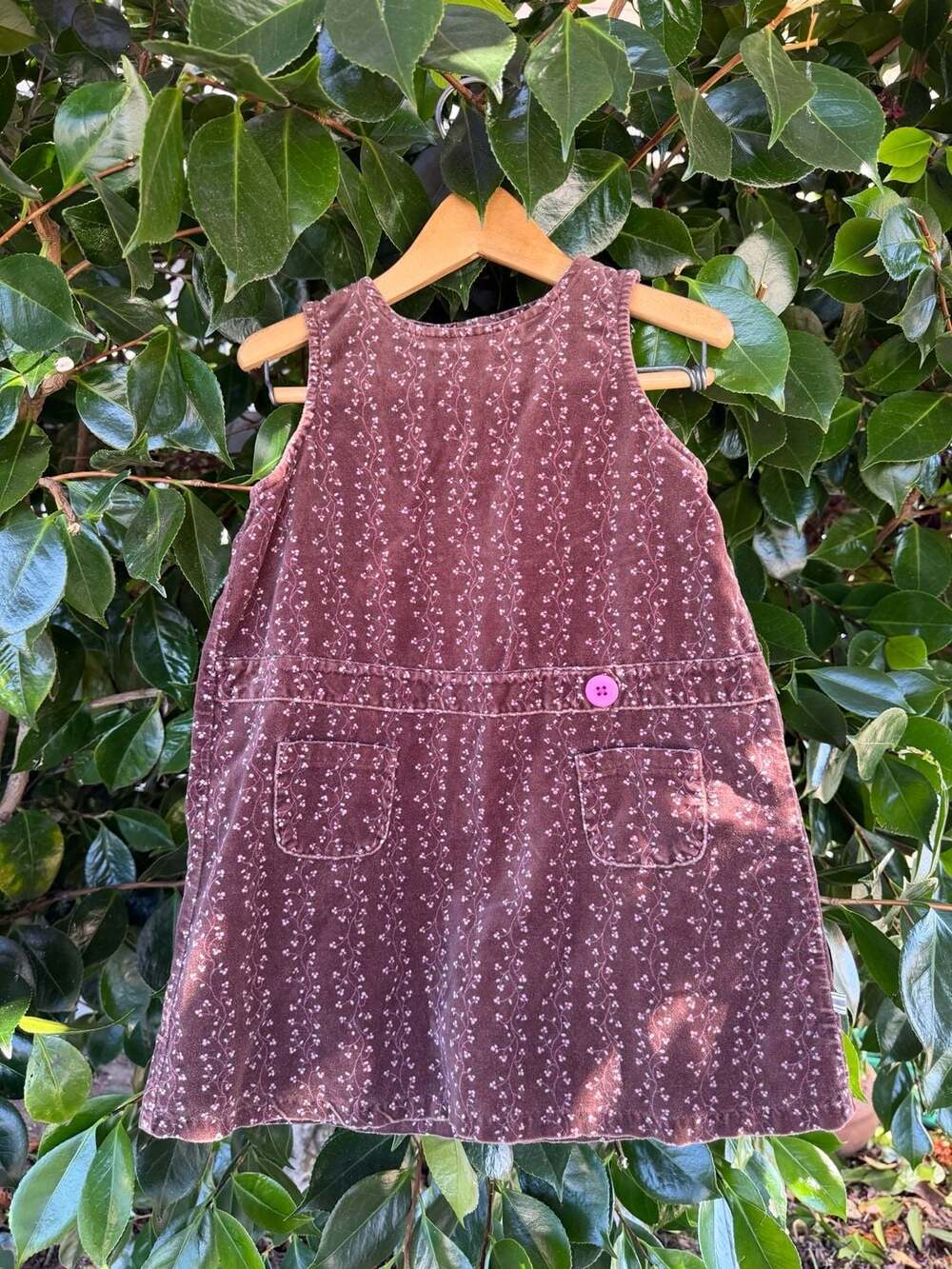 Vintage Y2K Babystyle Girls Brown Floral Corduroy Jumper Dress Size 5T